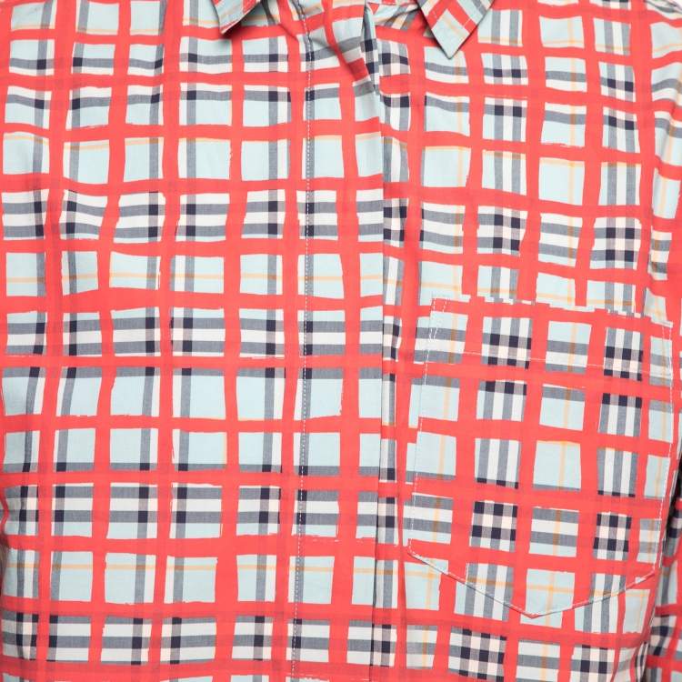 Pre Owned Burberry Red & Blue Plaid Saoirse Check Cotton Button Front Shirt L