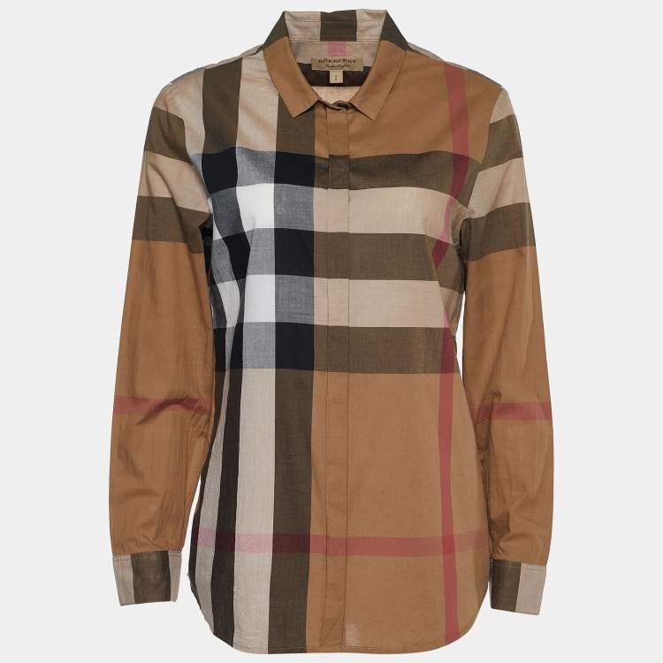 مملوكة مسبقًا Burberry Brown Check Print Cotton Shirt S