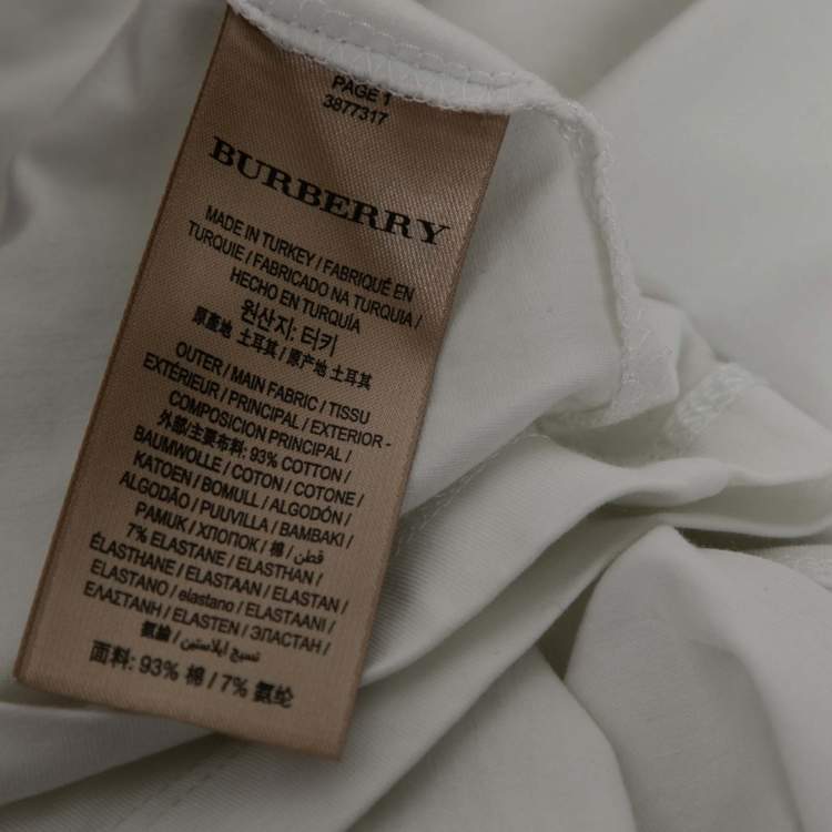 Pre Owned Burberry White Stretch Cotton Nova Check Trim Detail Short Sleeve T-Shirt M