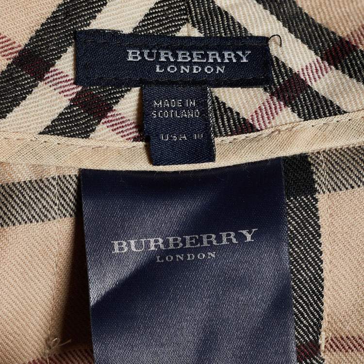 Pre Owned Burberry Nova Check Pleated Buckle Detail Wrap Skirt M