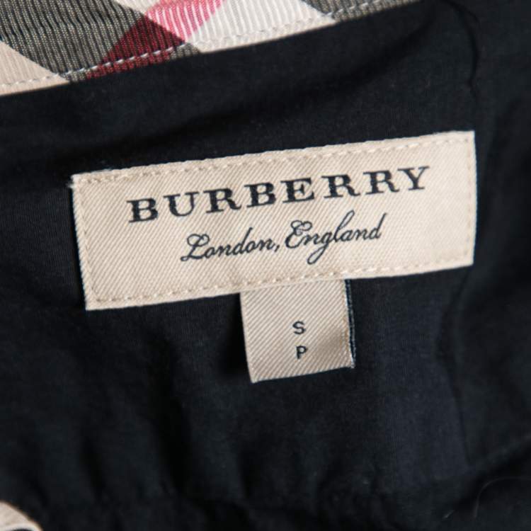 Pre Owned Burberry Black Cotton Novacheck Collar Detail Button Front Shirt S