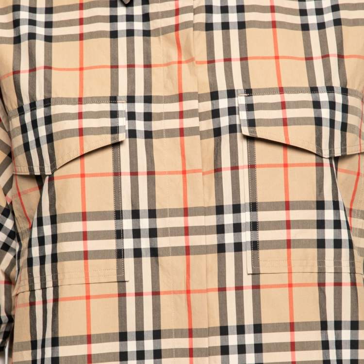 Pre Owned Burberry Beige Checked Cotton Short Sleeve Oversized Shirt S