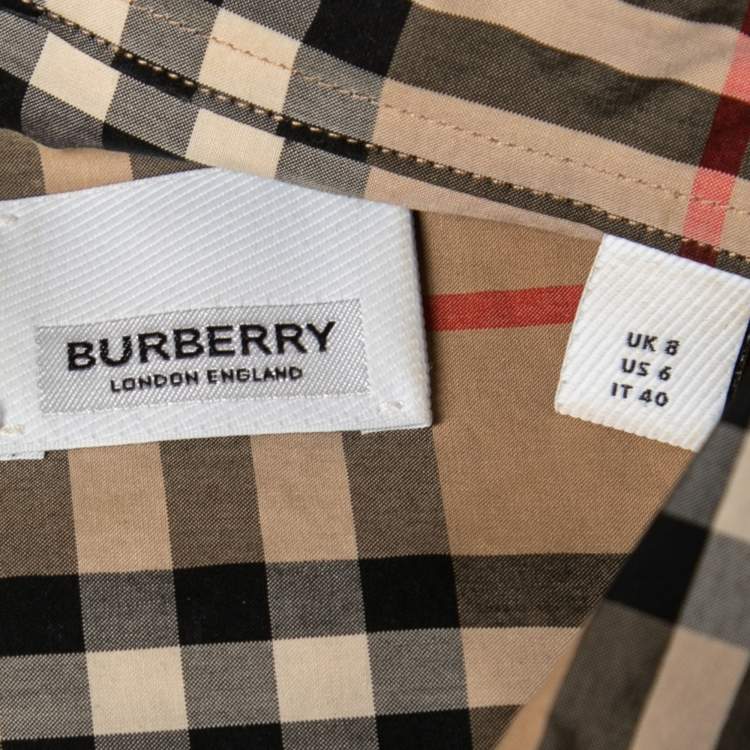 Pre Owned Burberry Beige Checked Cotton Short Sleeve Oversized Shirt S