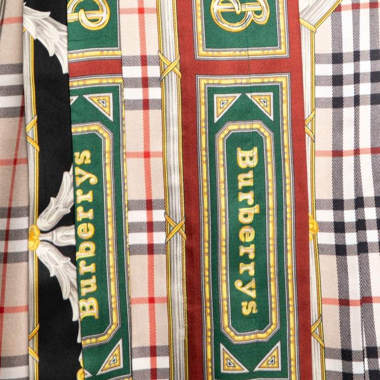 Pre Owned Burberry Multicolor Scarf Print Silk Pleated Long Sleeve Midi Dress M
