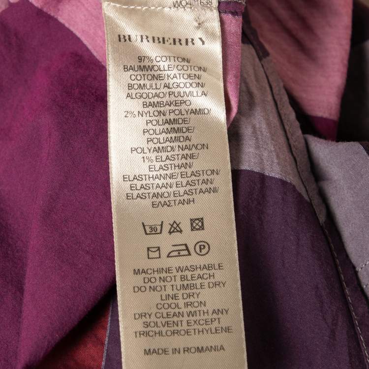 مملوكة مسبقًا Burberry Purple Nova Check Cotton Button Front Shirt M