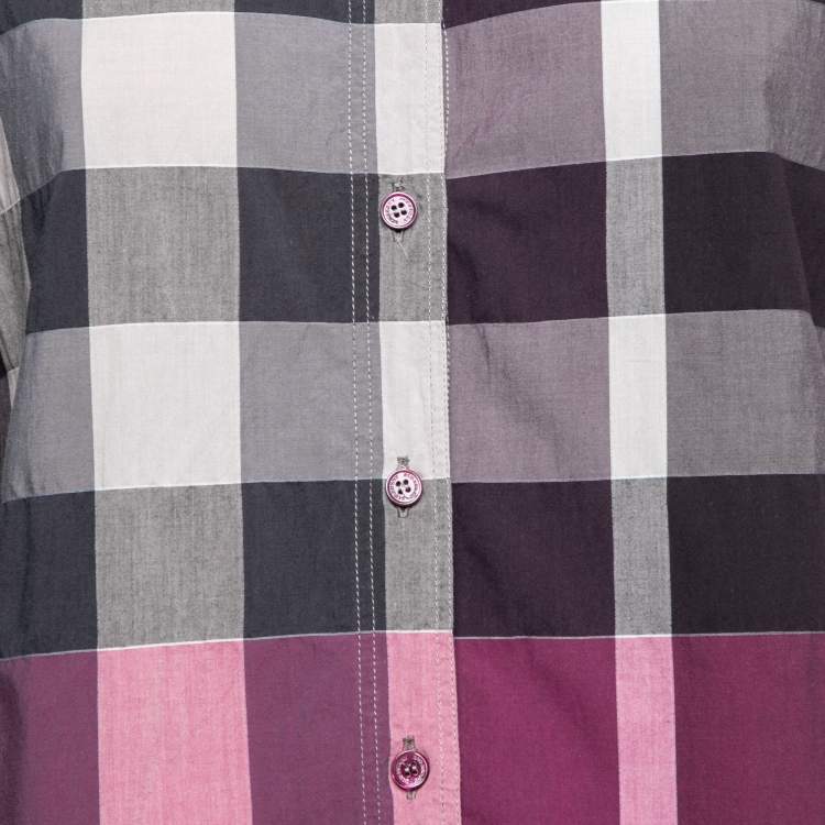 مملوكة مسبقًا Burberry Purple Nova Check Cotton Button Front Shirt M
