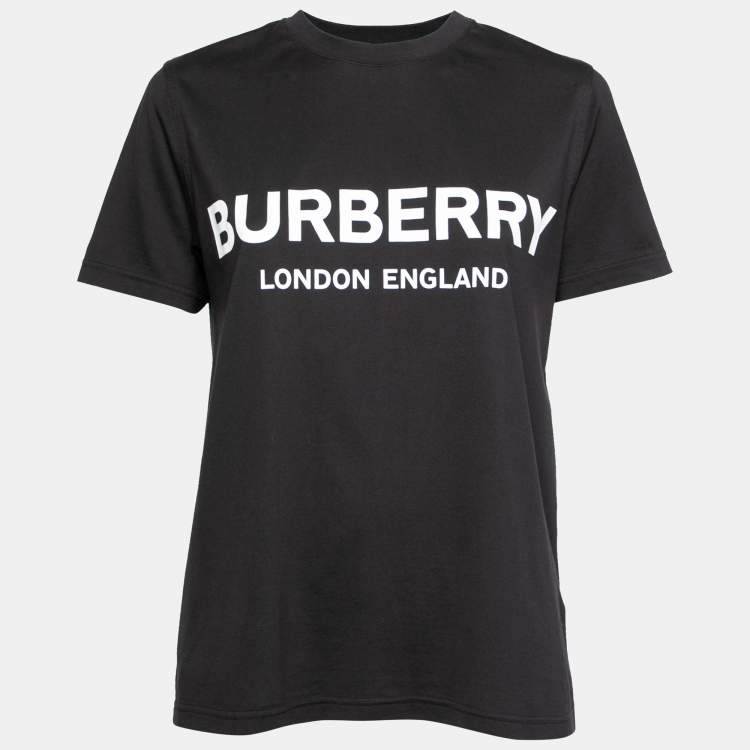 مملوكة مسبقًا Burberry Black Logo Print Cotton Crew Neck T-Shirt M