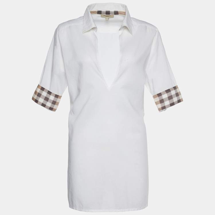 Pre Owned Burberry White Cotton Voile Tunic L