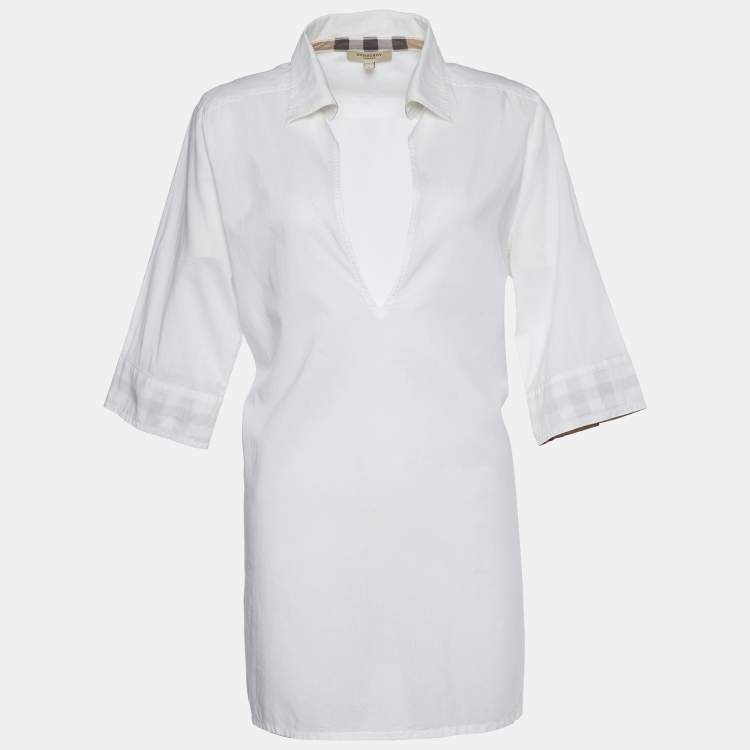 Pre Owned Burberry White Cotton Voile Tunic L