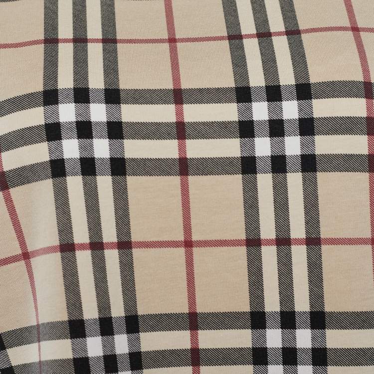 Pre Owned Burberry Beige Check Print Cotton Knit T-Shirt XL