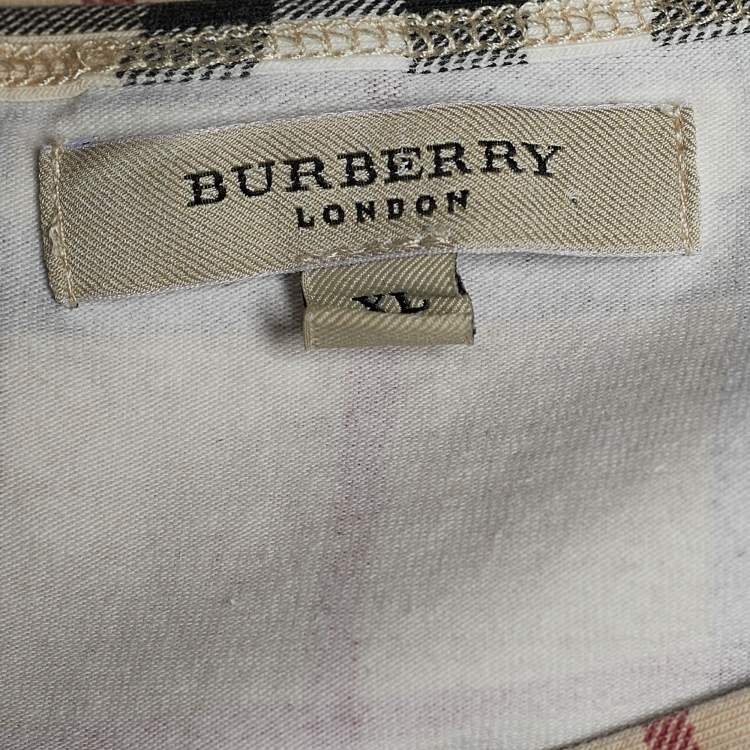 Pre Owned Burberry Beige Check Print Cotton Knit T-Shirt XL