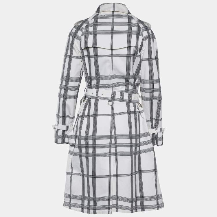 مملوكة مسبقًا Burberry White Check Cotton Double Breasted Trench Coat M