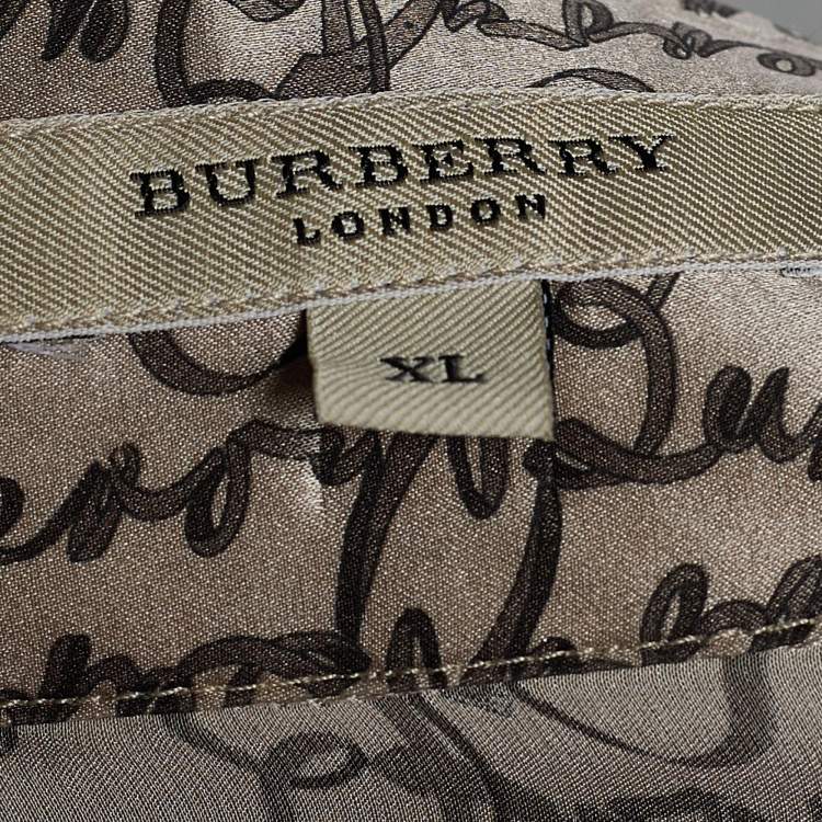 Pre Owned Burberry Beige Logo Print Silk Shirt XL