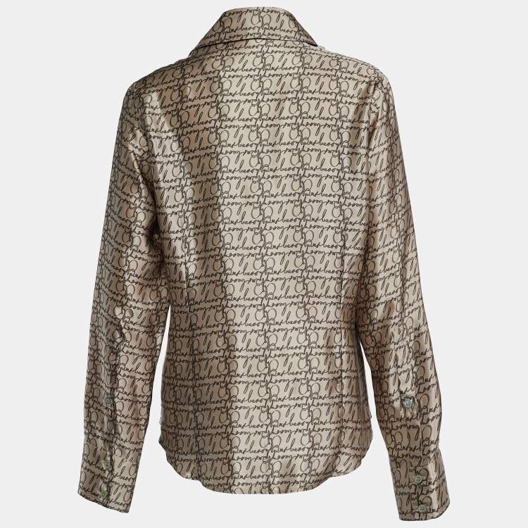Pre Owned Burberry Beige Logo Print Silk Shirt XL