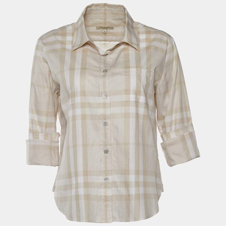 Pre Owned Burberry Beige Checkered Cotton Button Front Long Sleeve Shirt M