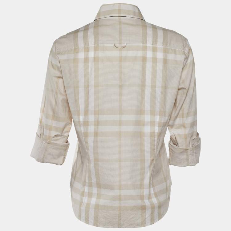 Pre Owned Burberry Beige Checkered Cotton Button Front Long Sleeve Shirt M
