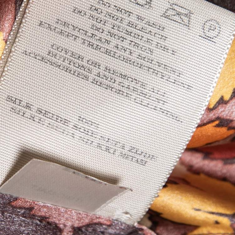 Pre Owned Burberry Brown Leaves Print Silk Button Front Blouse M