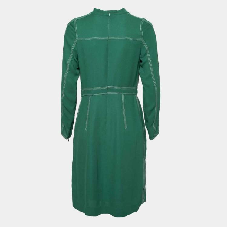 مملوكة مسبقًا Burberry Green Crepe Stitch Detail Dress L