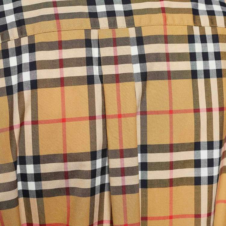مملوكة مسبقًا Burberry Brown Isotto Check Cotton Belted Shirt Dress S