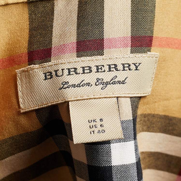 مملوكة مسبقًا Burberry Brown Isotto Check Cotton Belted Shirt Dress S