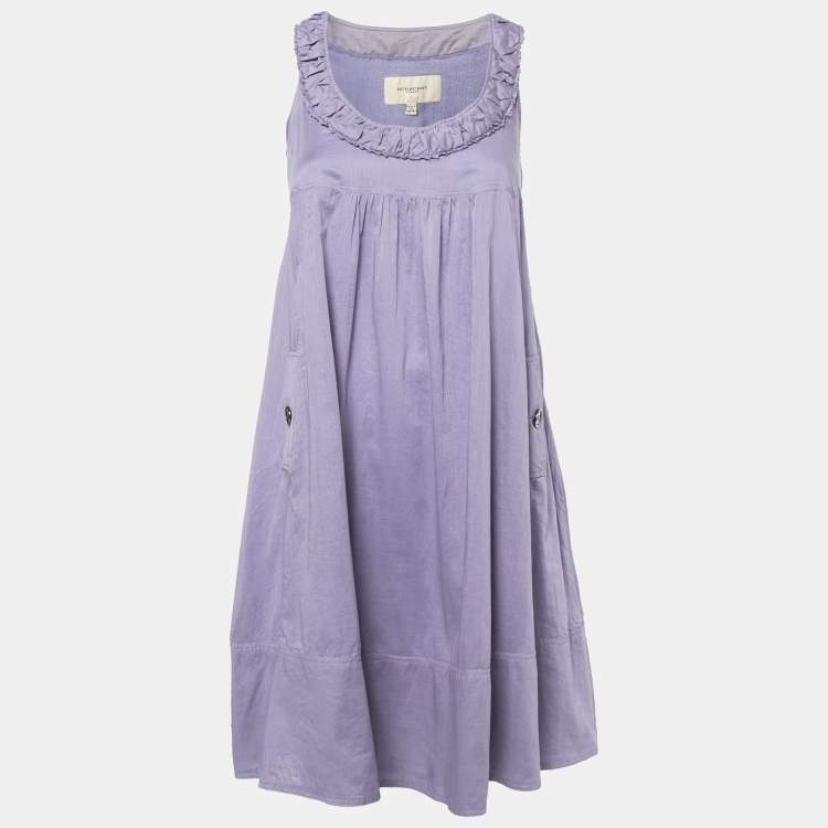 Pre Owned Burberry Purple Cotton Ruffled Neckline Sleeveless Midi Dress S
