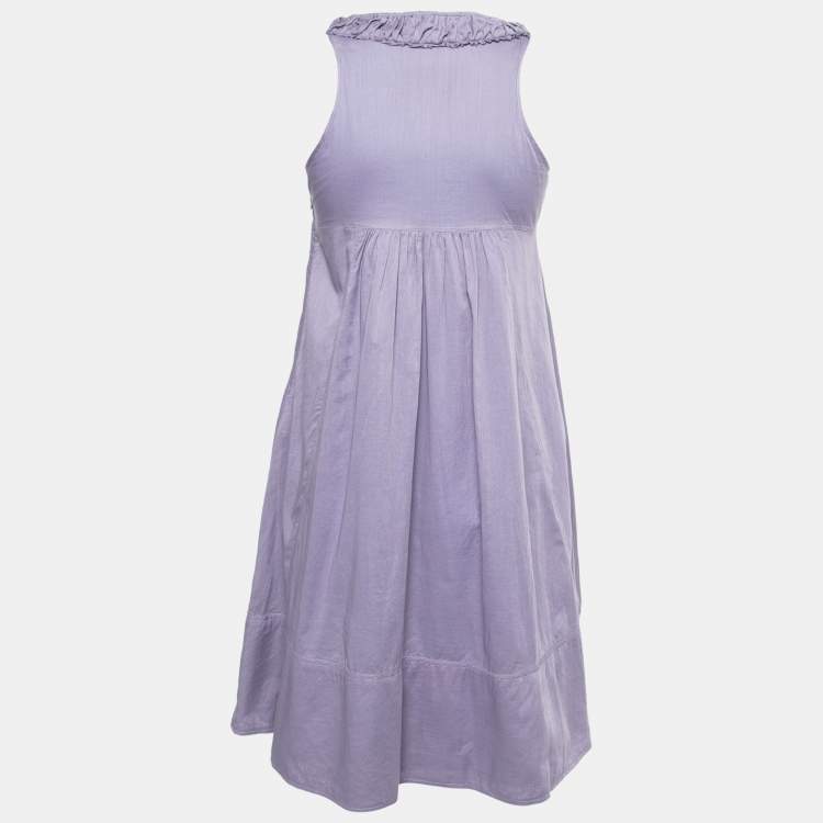Pre Owned Burberry Purple Cotton Ruffled Neckline Sleeveless Midi Dress S