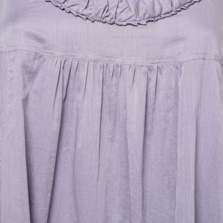 Pre Owned Burberry Purple Cotton Ruffled Neckline Sleeveless Midi Dress S