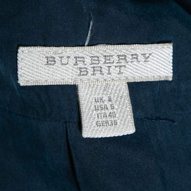 Pre Owned  Burberry Brit Navy Blue Belted Cotton Shirt Dress S