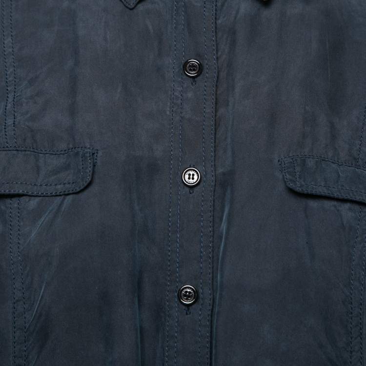 Pre Owned  Burberry Brit Navy Blue Belted Cotton Shirt Dress S