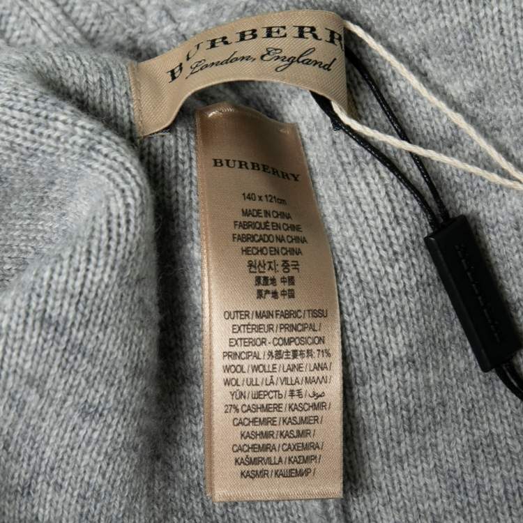 Pre Owned Burberry Light Grey Wool Ribbed Shawl Collar Cape One Size