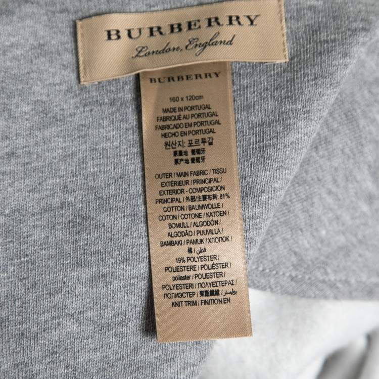 Pre Owned Burberry Pale Grey Cotton Embroidered Hood Poncho One Size