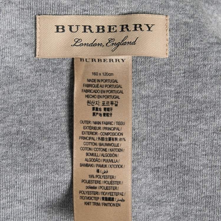 Pre Owned Burberry Pale Grey Cotton Embroidered Hood Poncho One Size
