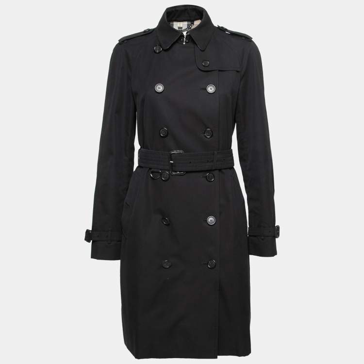 Pre Owned Burberry Black Cotton Double Breasted Belted Trench Coat M