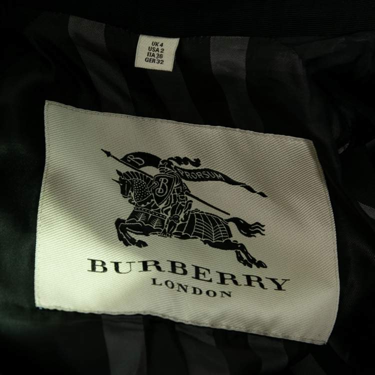 مملوكة مسبقًا Burberry Black Gabardine Double Breasted Belted Short Trench Coat XS