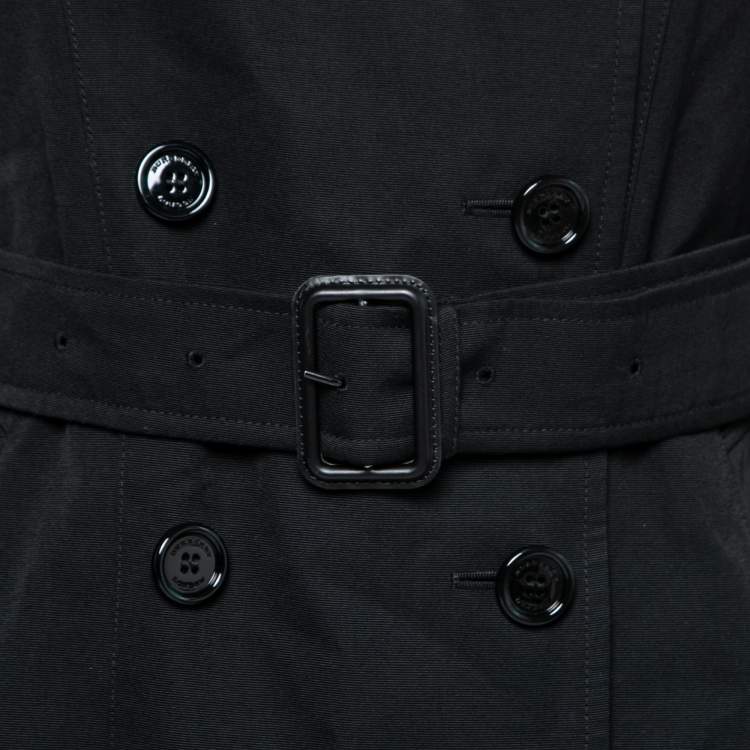 مملوكة مسبقًا Burberry Black Gabardine Double Breasted Belted Short Trench Coat XS