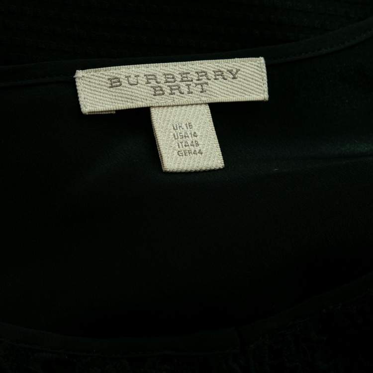 Pre Owned Burberry Black Textured Cotton Lace Trimmed Sleeveless Dress L