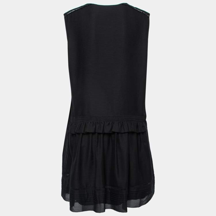 Pre Owned Burberry Black Textured Cotton Lace Trimmed Sleeveless Dress L
