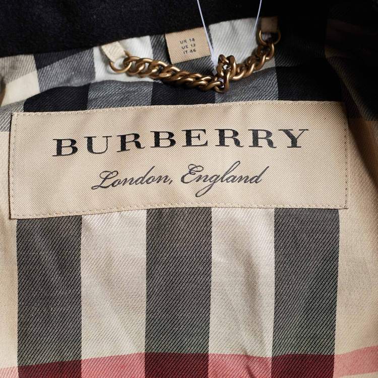 مملوكة مسبقًا Burberry Black Wool Dawsmere Button Front Coat L