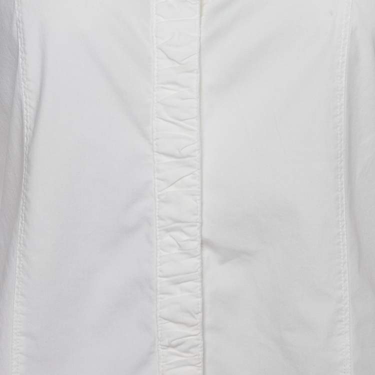 Pre Owned Burberry White Stretch Cotton Gathered Front Slim Fit Shirt M