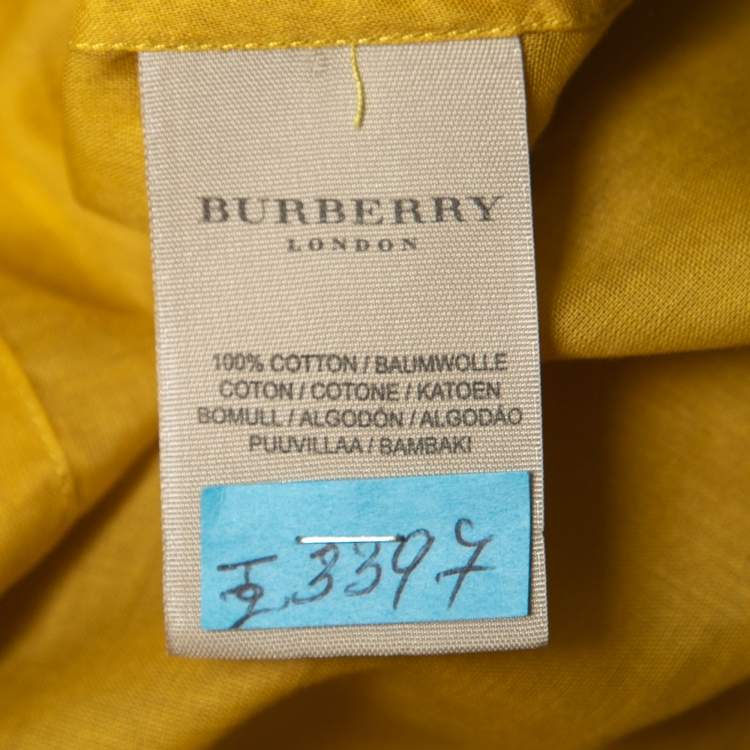 Pre Owned Burberry Yellow Cotton Logo Embroidered Pocketed Button Front Shirt M