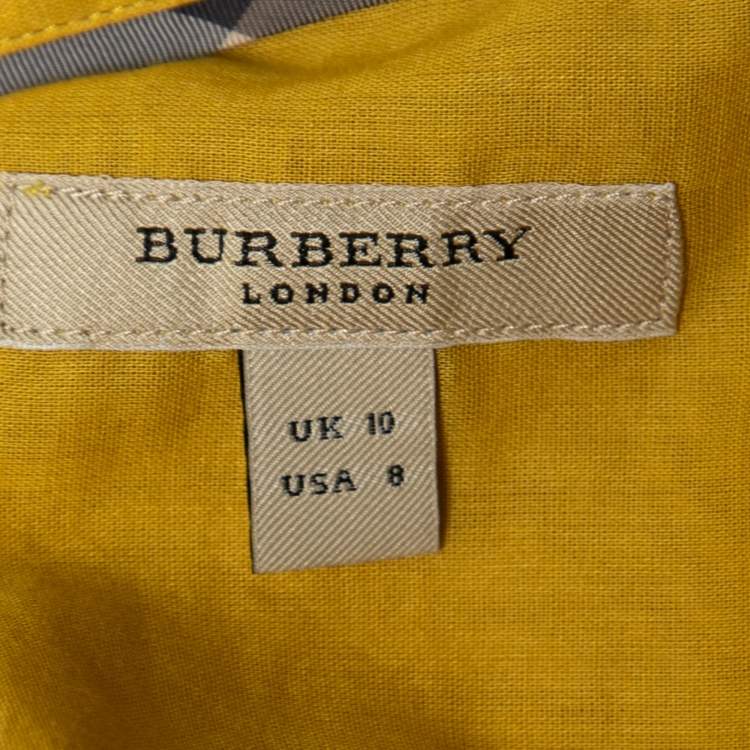 Pre Owned Burberry Yellow Cotton Logo Embroidered Pocketed Button Front Shirt M