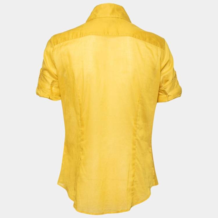Pre Owned Burberry Yellow Cotton Logo Embroidered Pocketed Button Front Shirt M