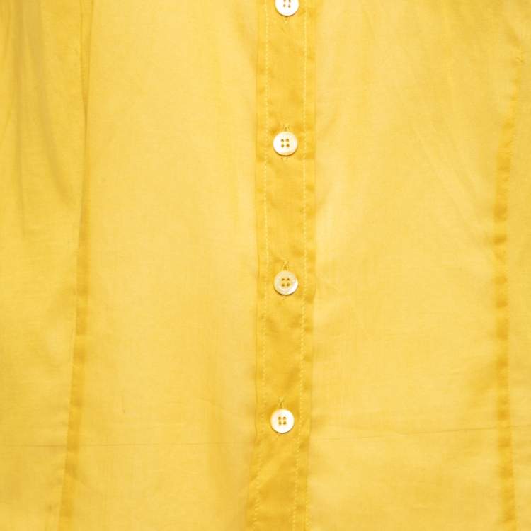 Pre Owned Burberry Yellow Cotton Logo Embroidered Pocketed Button Front Shirt M