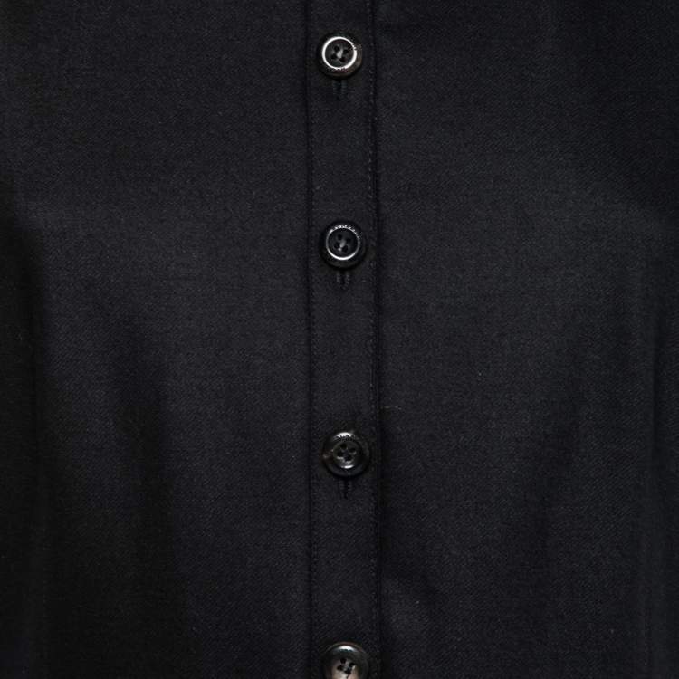 Pre Owned Burberry Black Wool Pleated Overlay Detail Short Sleeve Dress S