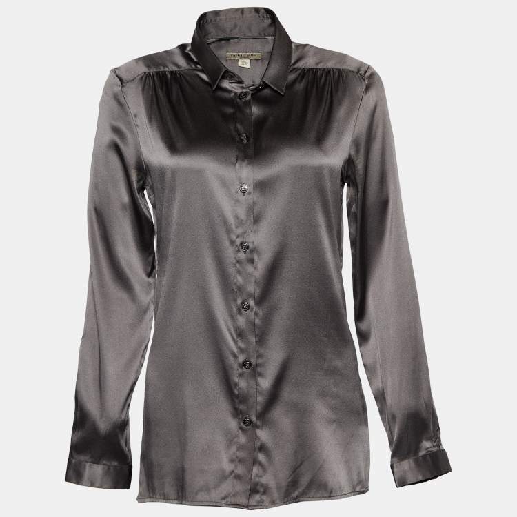 Pre Owned Burberry Grey Silk Satin Button Front Shirt S