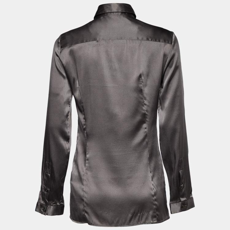 Pre Owned Burberry Grey Silk Satin Button Front Shirt S