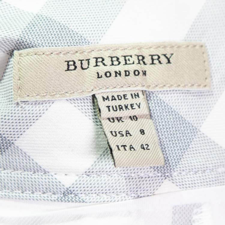 Pre Owned Burberry White & Grey Checked Cotton Pleated Mini Skirt M