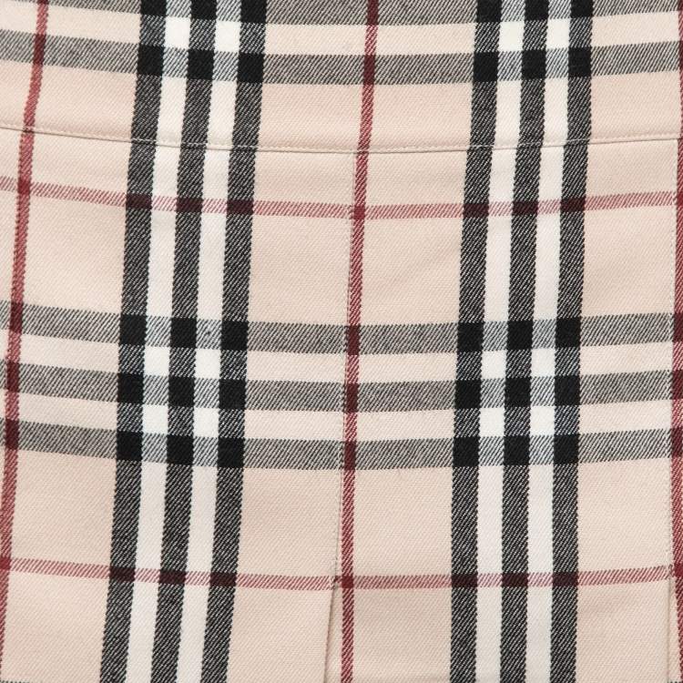 Pre Owned Burberry Beige Nova Check Wool Pleated Mini Skirt M 