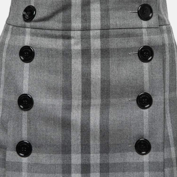 Pre Owned Burberry Grey Checked Wool Pleated Mini Skirt S