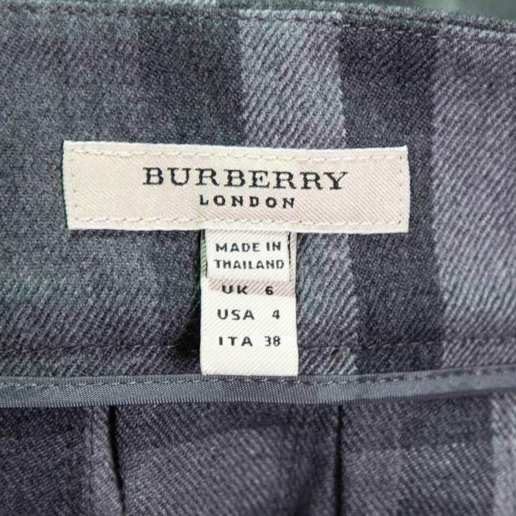 Pre Owned Burberry Grey Checked Wool Pleated Mini Skirt S
